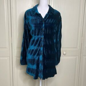 Tru Luxe Jeans Women’s Velvet Sweater Button Up Top Teal Blue Sz L Oversized